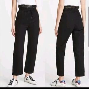 RtA Womens Black Selena 100% Cotton & Leather Contrast Paperbag Pants S